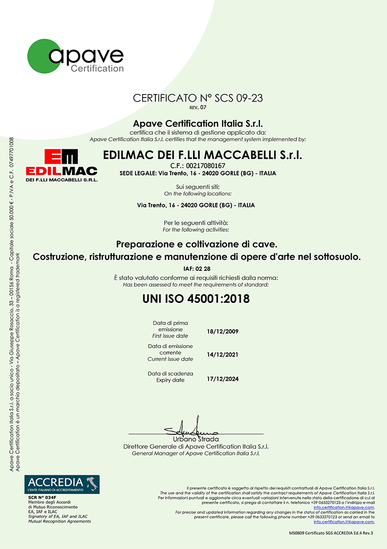 UNI ISO 45001:2018 - Safety certification