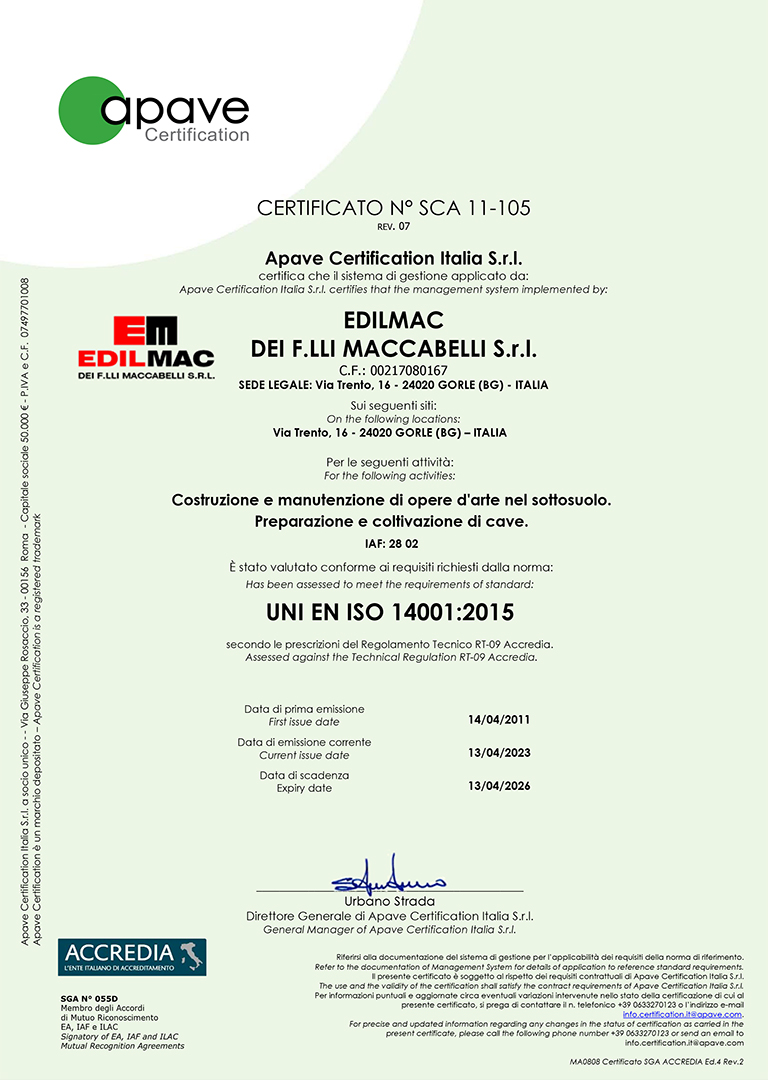 UNI EN ISO 14001:2015 - Certificatión  ambiental